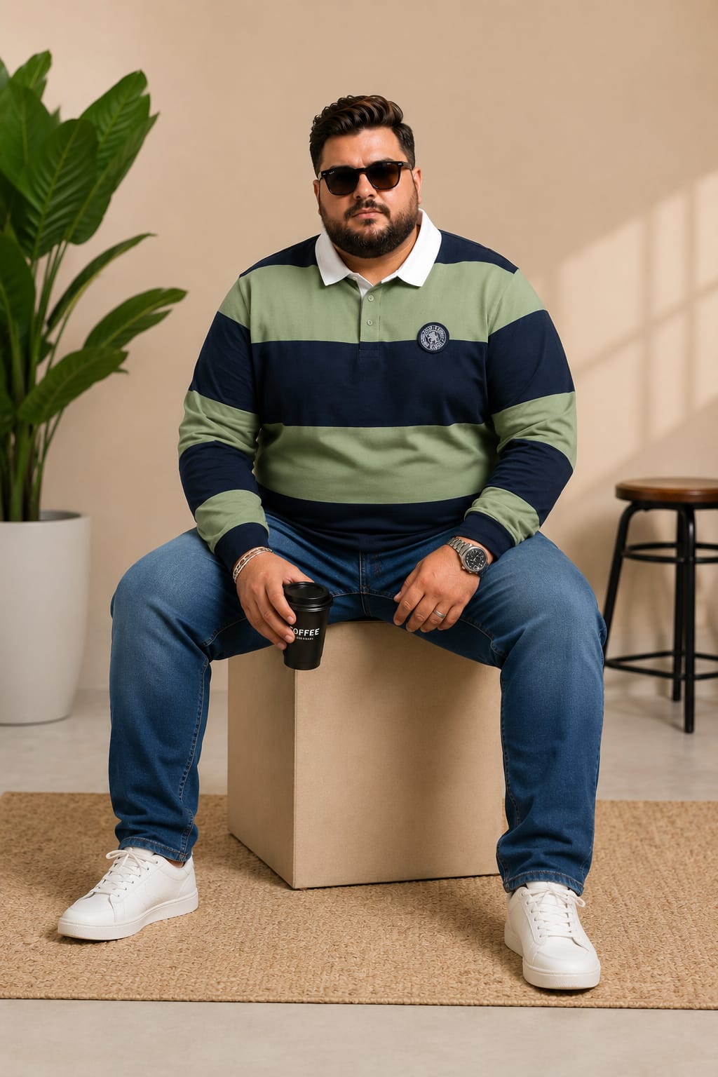 AUSTIVO Men's Plus Size Full Sleeve Polo Neck T-Shirt