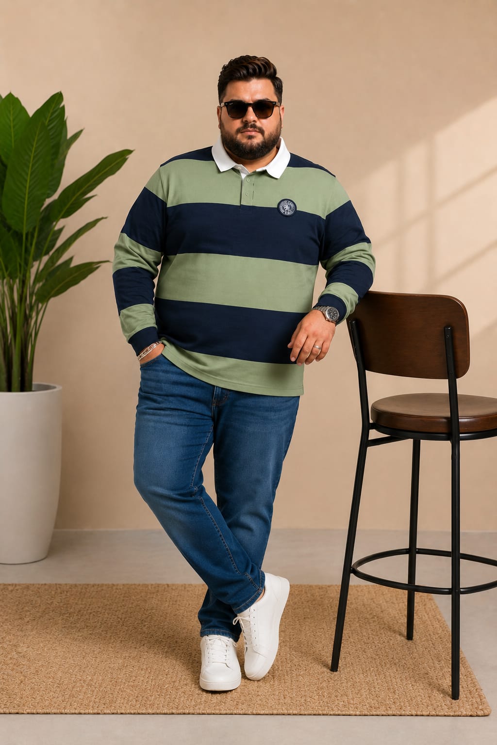 AUSTIVO Men's Plus Size Full Sleeve Polo Neck T-Shirt