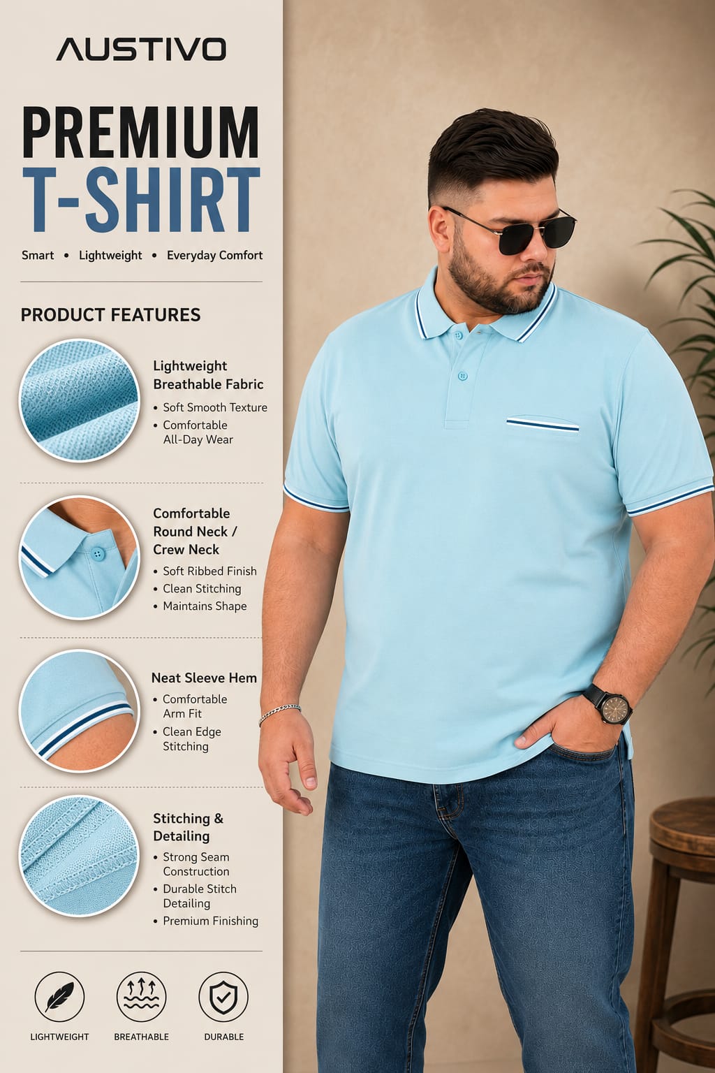Austivo Men's  Polo Neck T-shirt