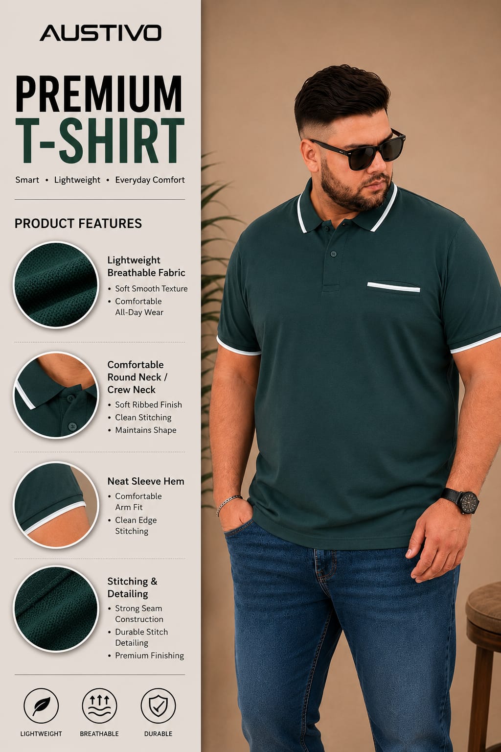 Austivo Men's  Polo Neck T-shirt
