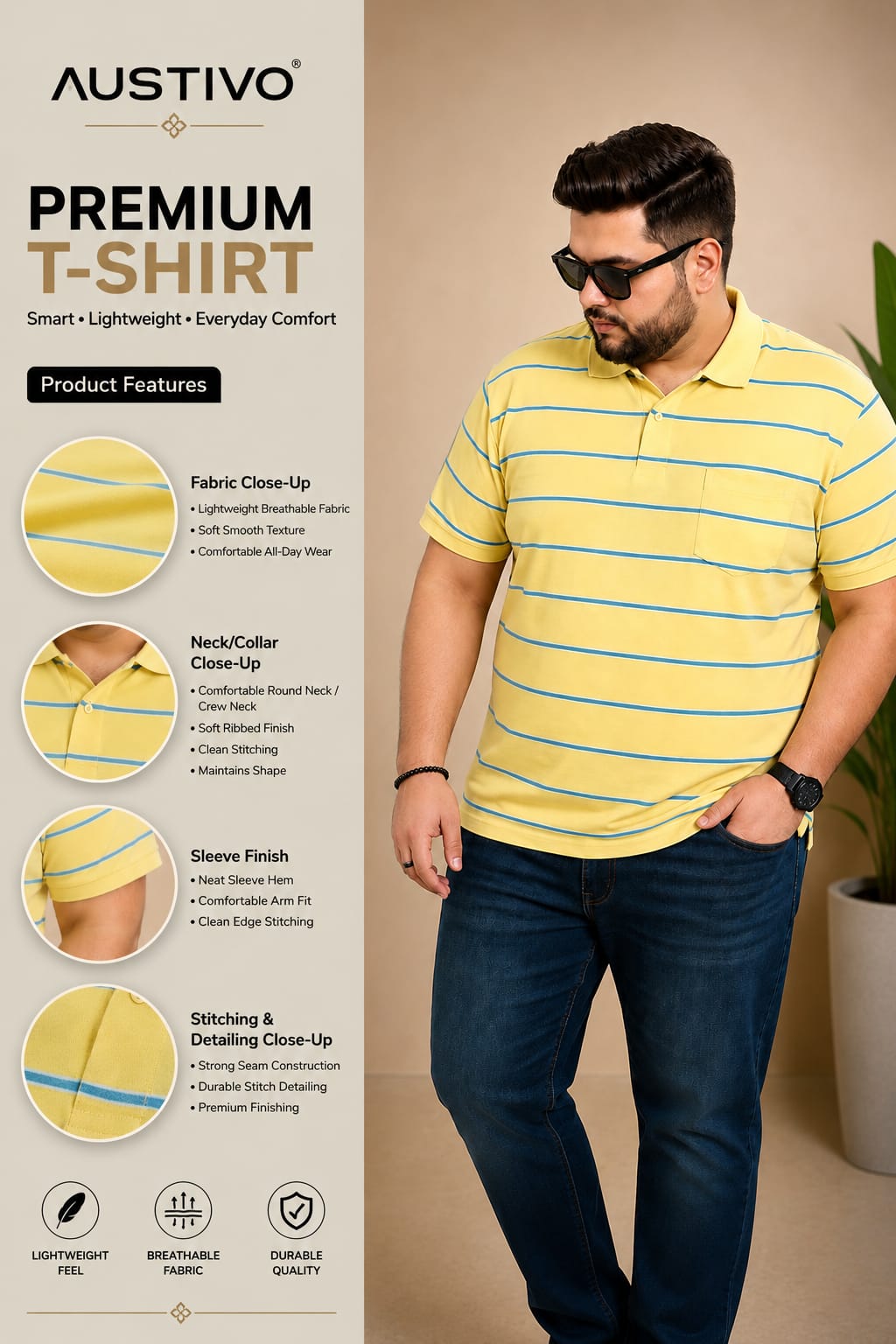 Austivo Men's  Polo Neck T-shirt