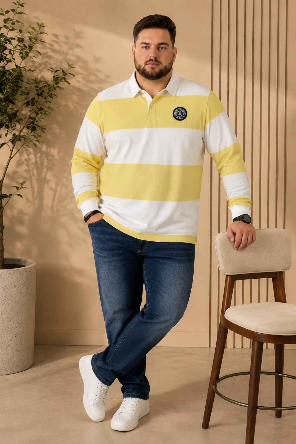 AUSTIVO Men's Plus Size Full Sleeve Polo Neck T-Shirt