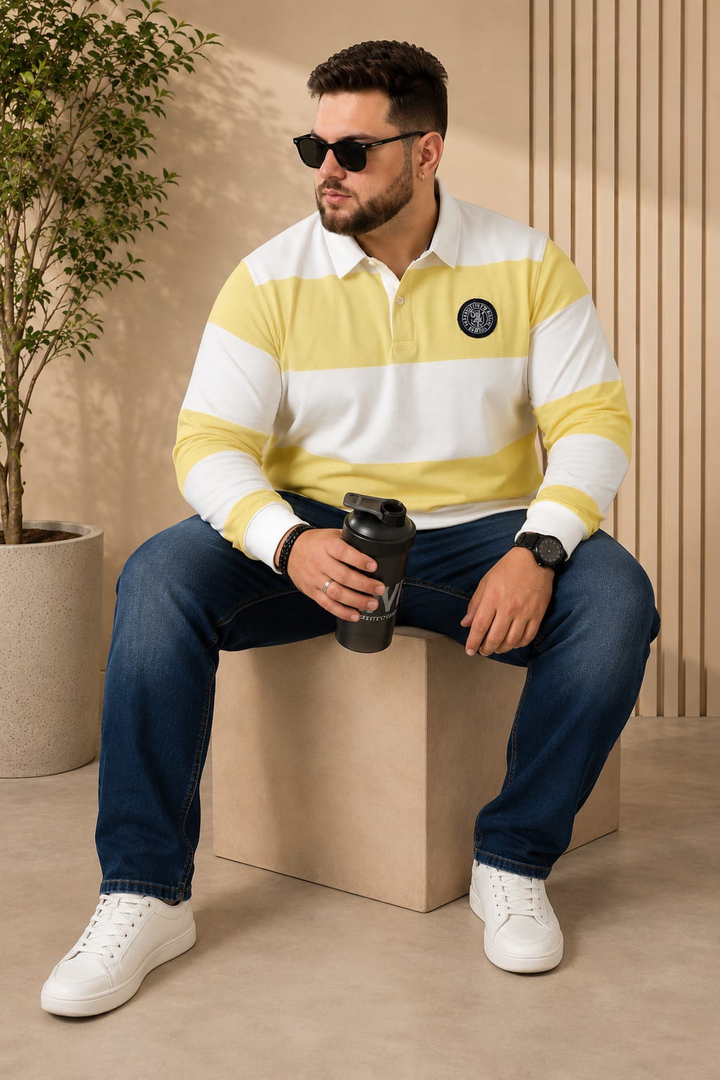 AUSTIVO Men's Plus Size Full Sleeve Polo Neck T-Shirt
