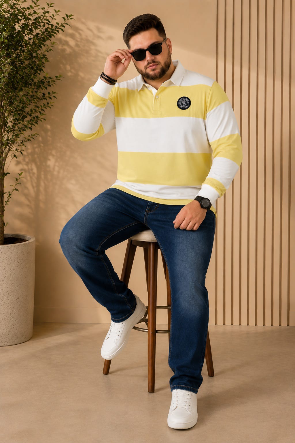 AUSTIVO Men's Plus Size Full Sleeve Polo Neck T-Shirt