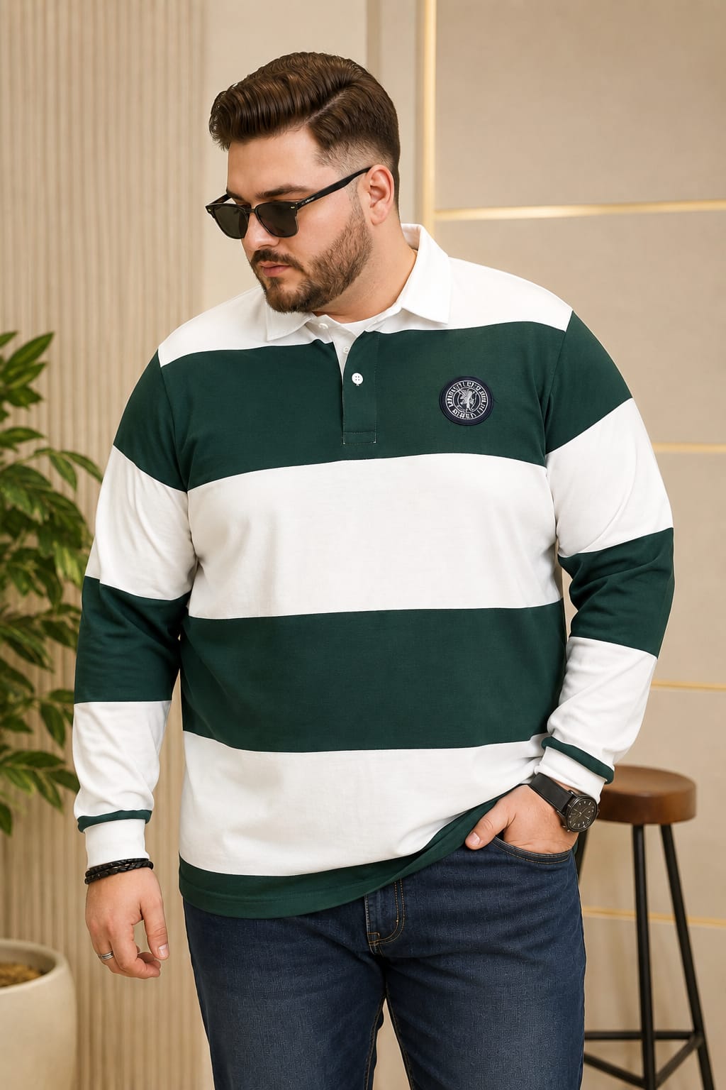 AUSTIVO Men's Plus Size Full Sleeve Polo Neck T-Shirt