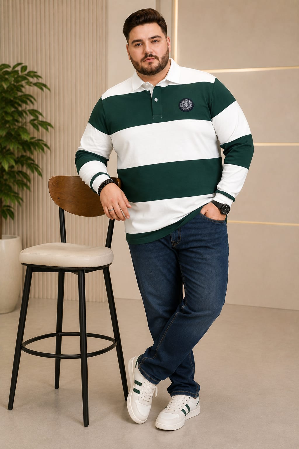 AUSTIVO Men's Plus Size Full Sleeve Polo Neck T-Shirt