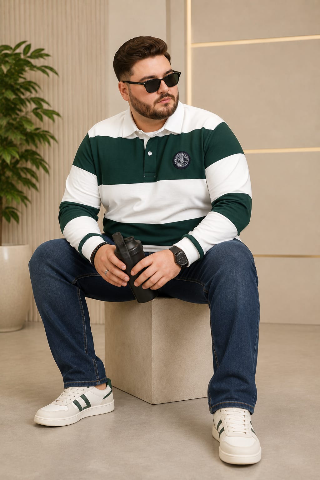 AUSTIVO Men's Plus Size Full Sleeve Polo Neck T-Shirt