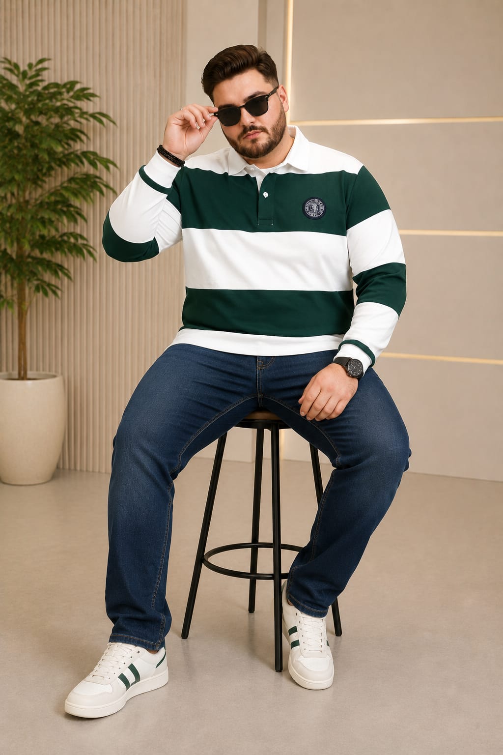 AUSTIVO Men's Plus Size Full Sleeve Polo Neck T-Shirt