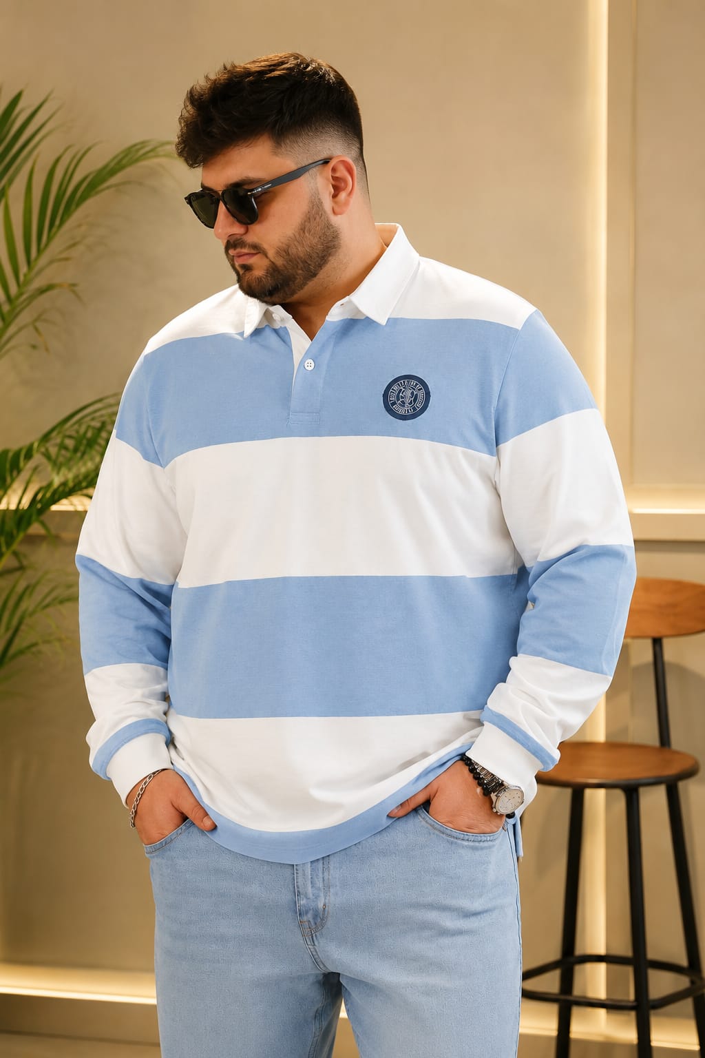 AUSTIVO Men's Plus Size Full Sleeve Polo Neck T-Shirt