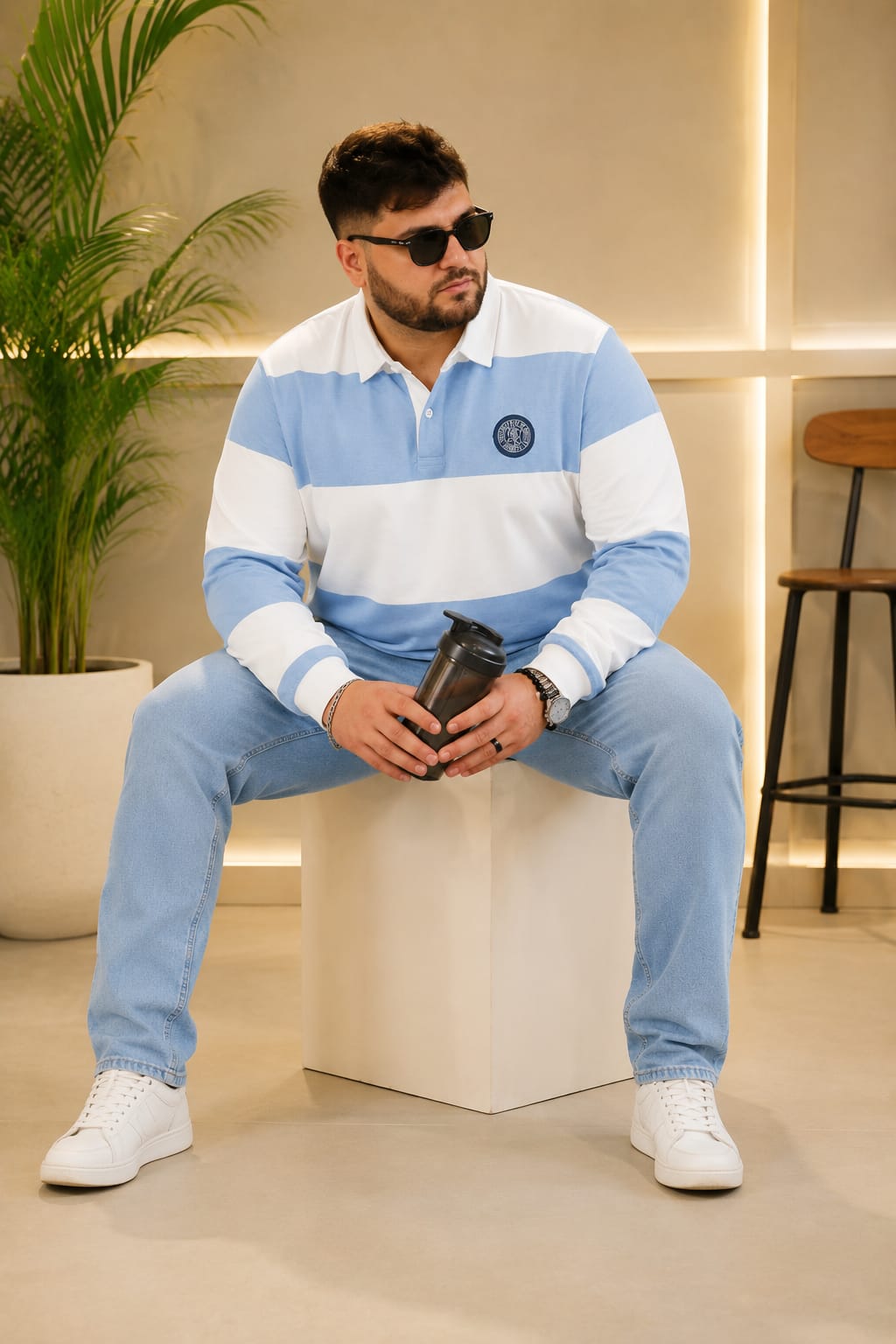 AUSTIVO Men's Plus Size Full Sleeve Polo Neck T-Shirt