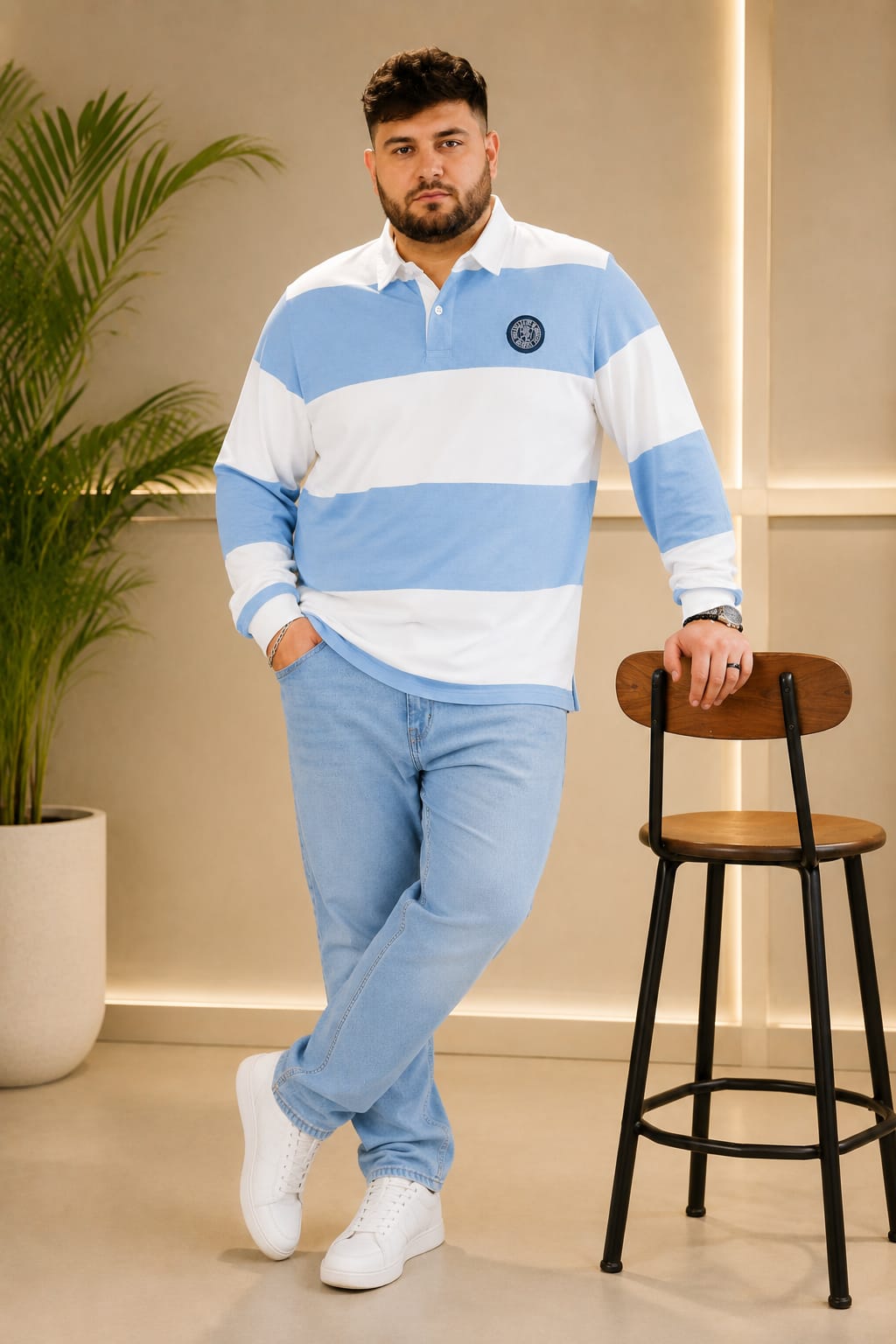 AUSTIVO Men's Plus Size Full Sleeve Polo Neck T-Shirt