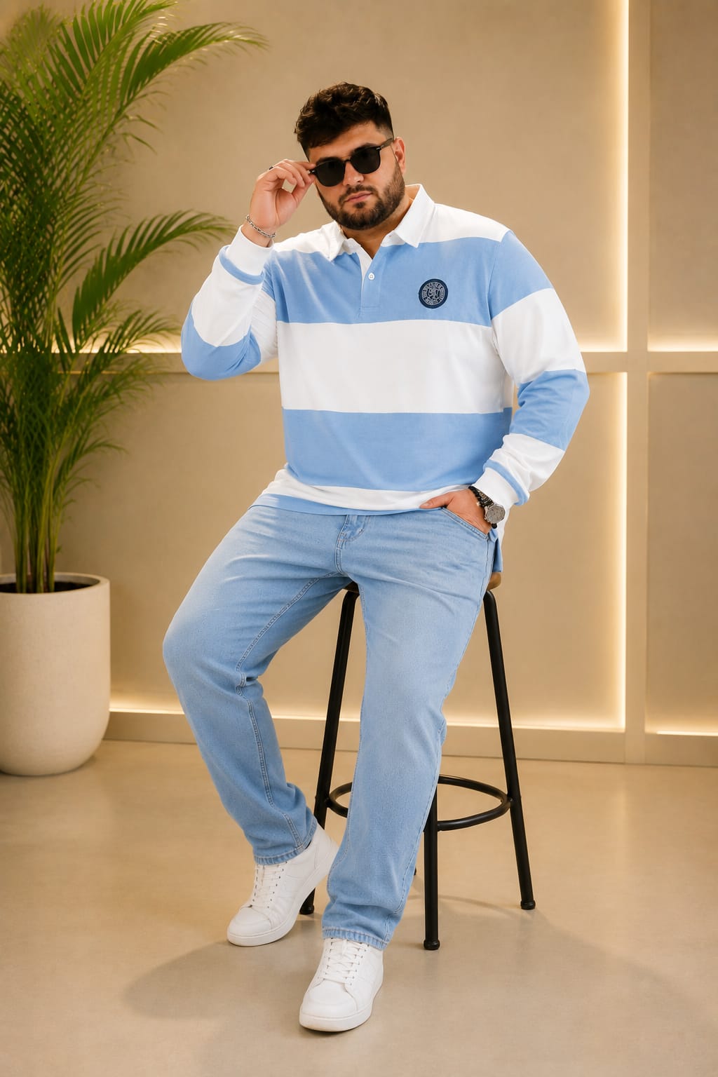 AUSTIVO Men's Plus Size Full Sleeve Polo Neck T-Shirt