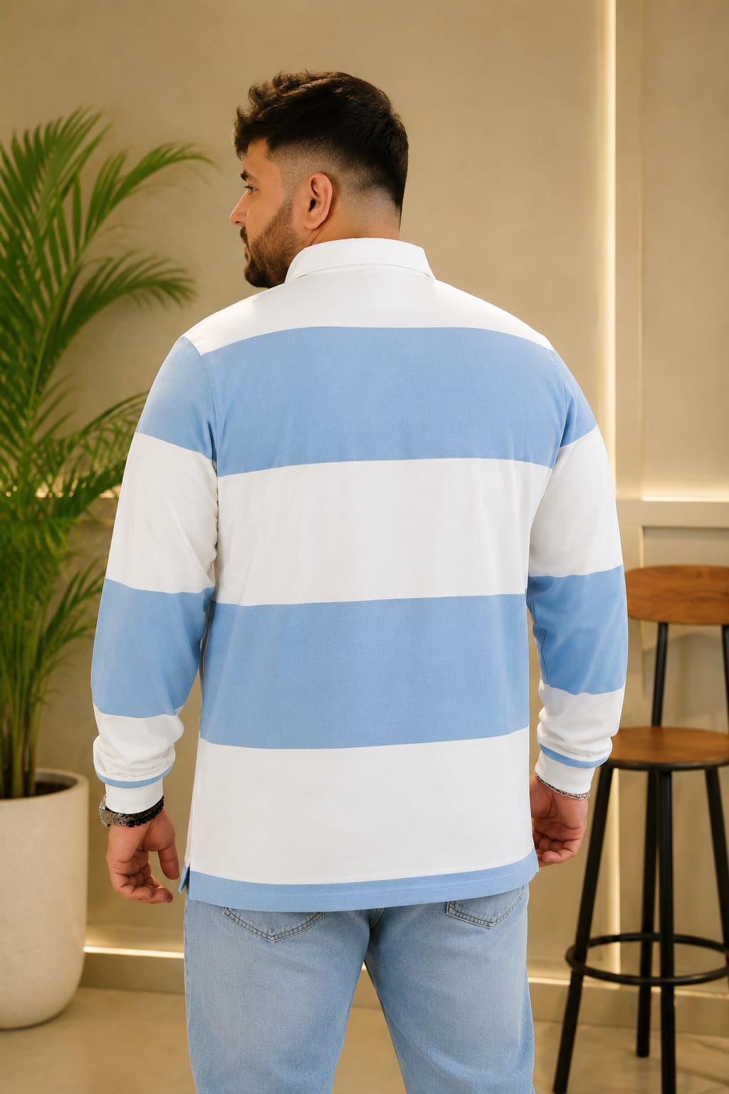 AUSTIVO Men's Plus Size Full Sleeve Polo Neck T-Shirt