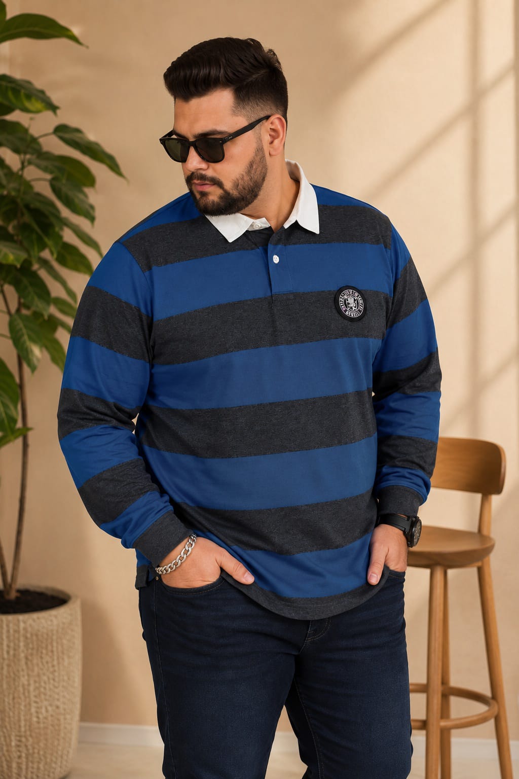 AUSTIVO Men's Plus Size Full Sleeve Polo Neck T-Shirt