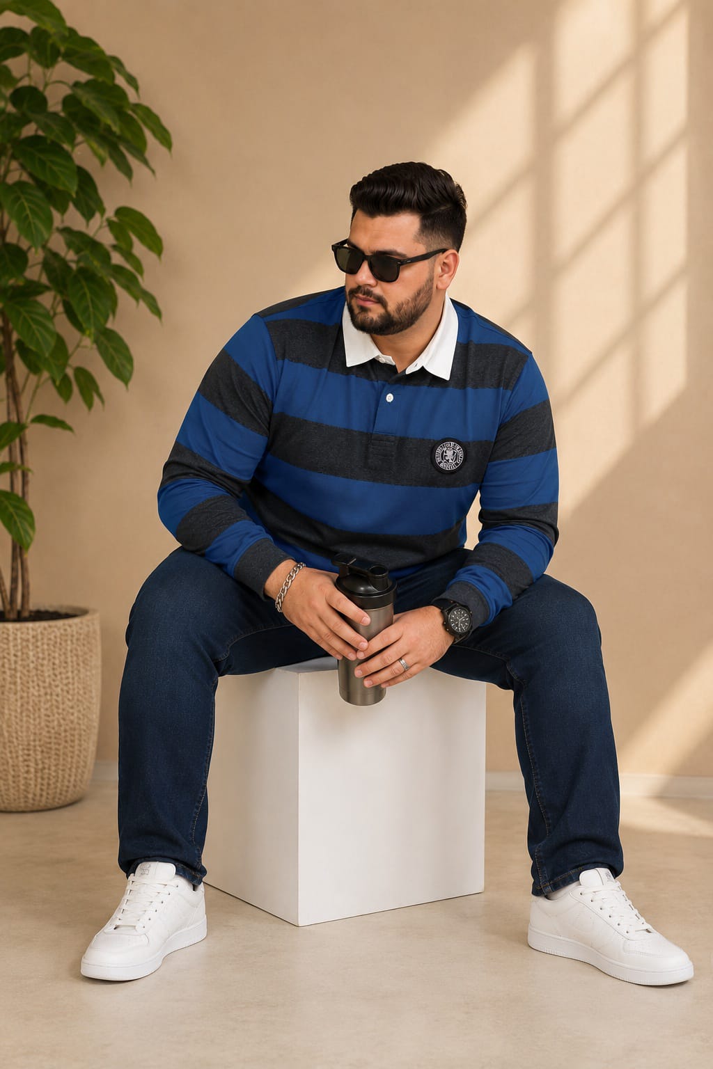 AUSTIVO Men's Plus Size Full Sleeve Polo Neck T-Shirt