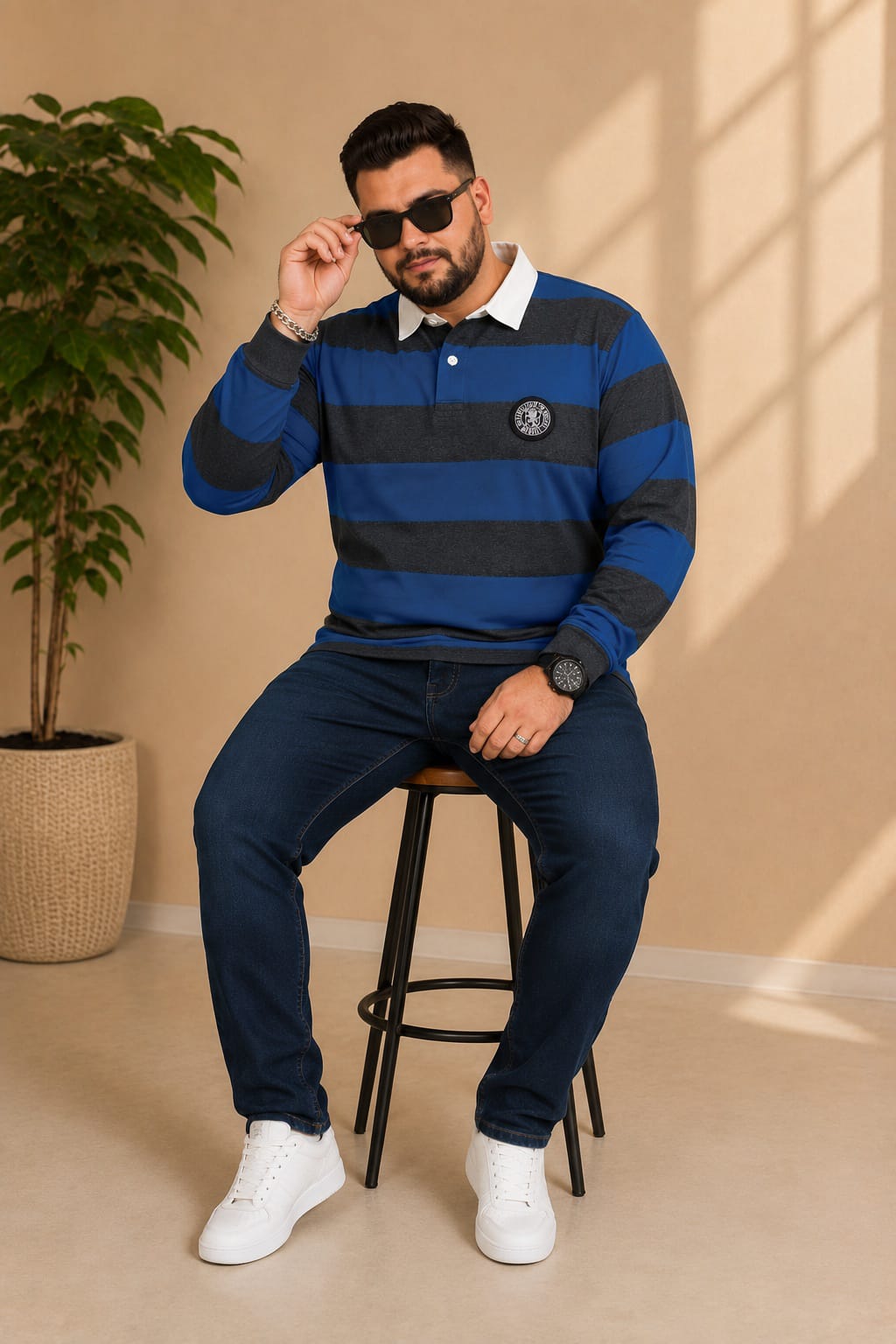 AUSTIVO Men's Plus Size Full Sleeve Polo Neck T-Shirt