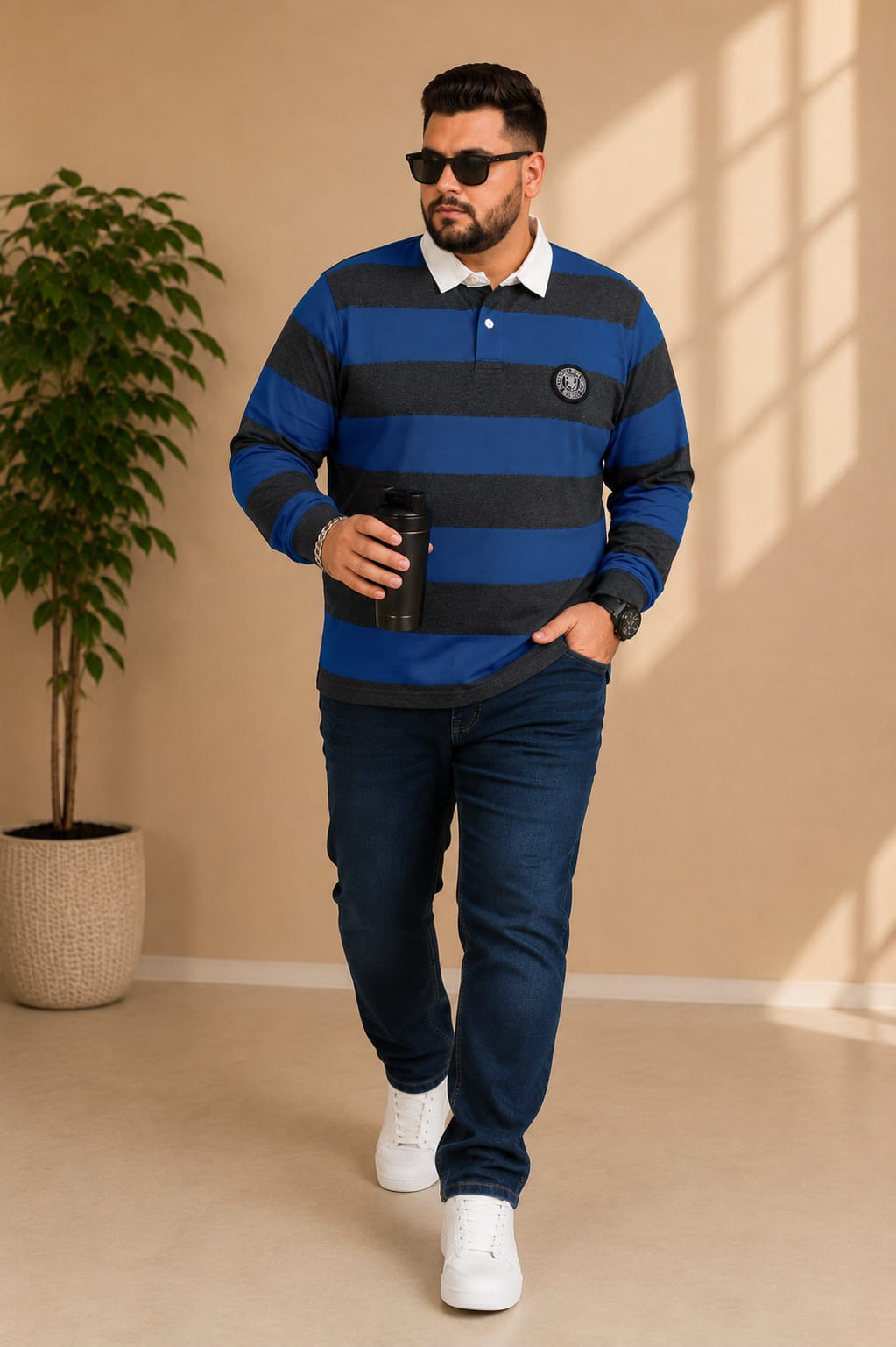 AUSTIVO Men's Plus Size Full Sleeve Polo Neck T-Shirt