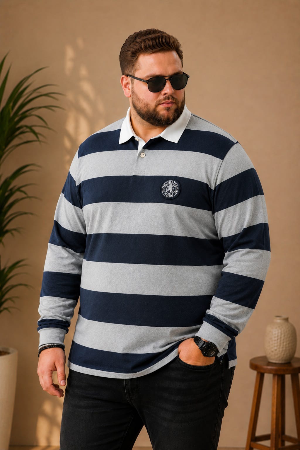 AUSTIVO Men's Plus Size Full Sleeve Polo Neck T-Shirt