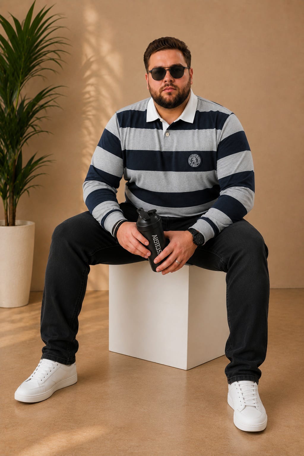 AUSTIVO Men's Plus Size Full Sleeve Polo Neck T-Shirt