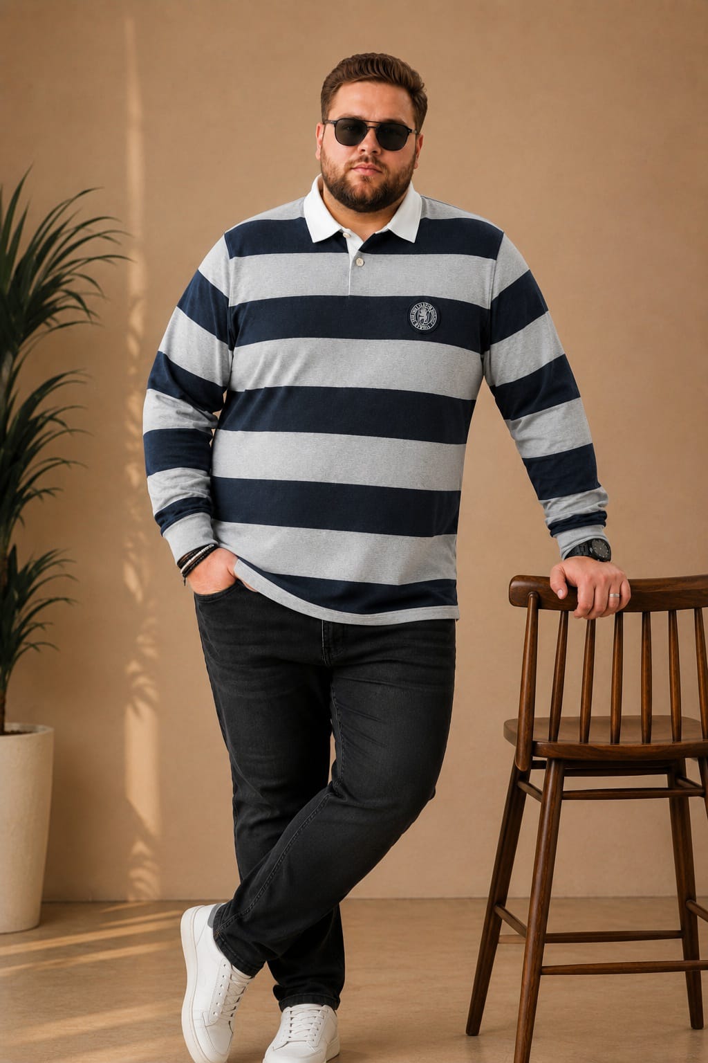 AUSTIVO Men's Plus Size Full Sleeve Polo Neck T-Shirt