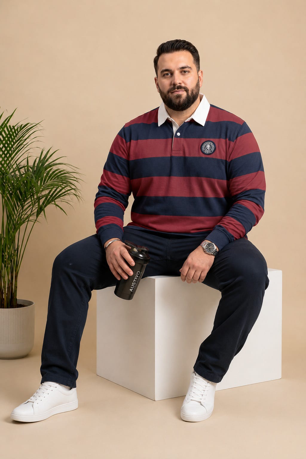 AUSTIVO Men's Plus Size Full Sleeve Polo Neck T-Shirt