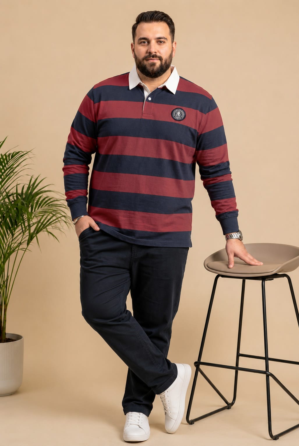 AUSTIVO Men's Plus Size Full Sleeve Polo Neck T-Shirt