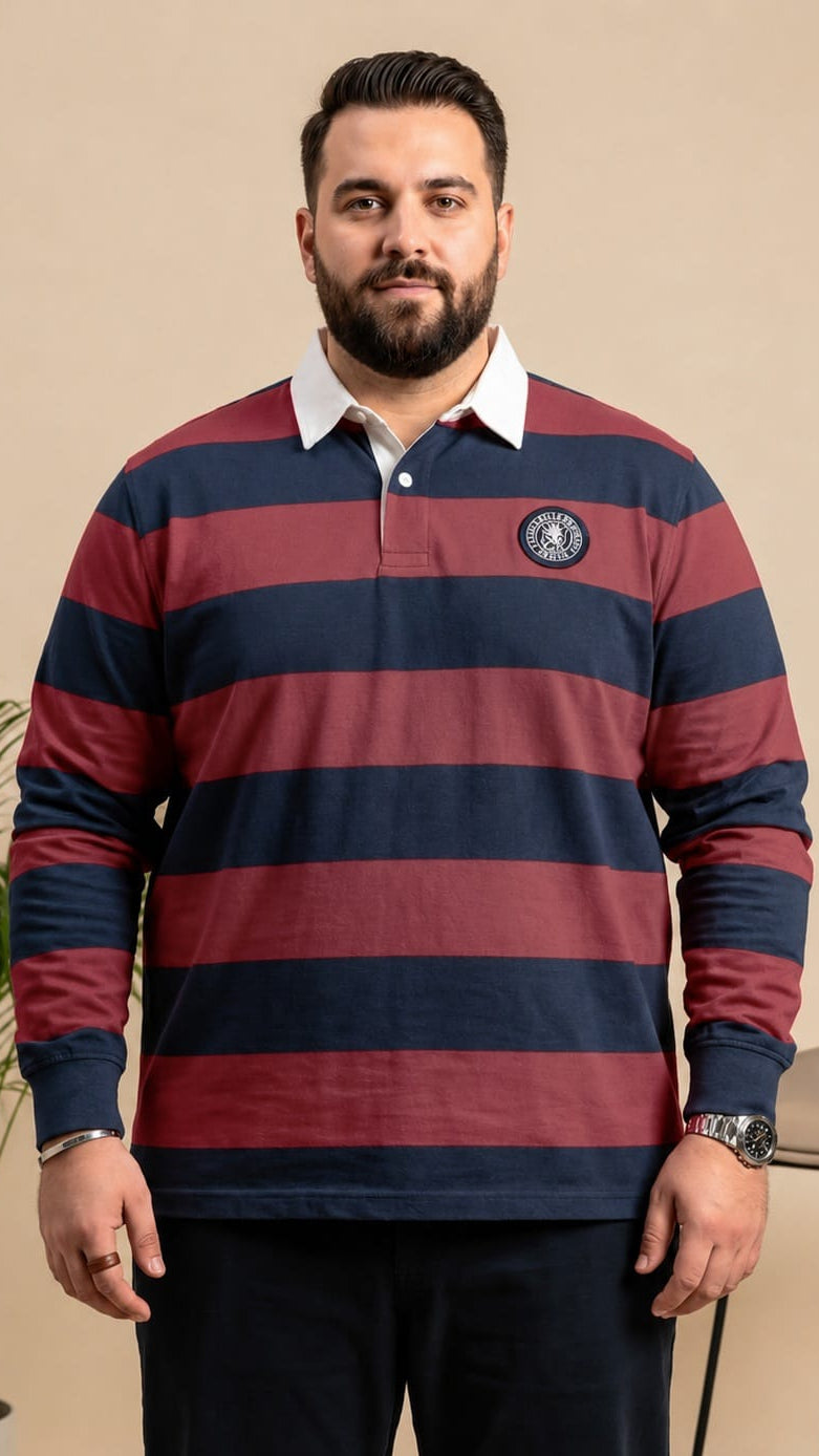 AUSTIVO Men's Plus Size Full Sleeve Polo Neck T-Shirt