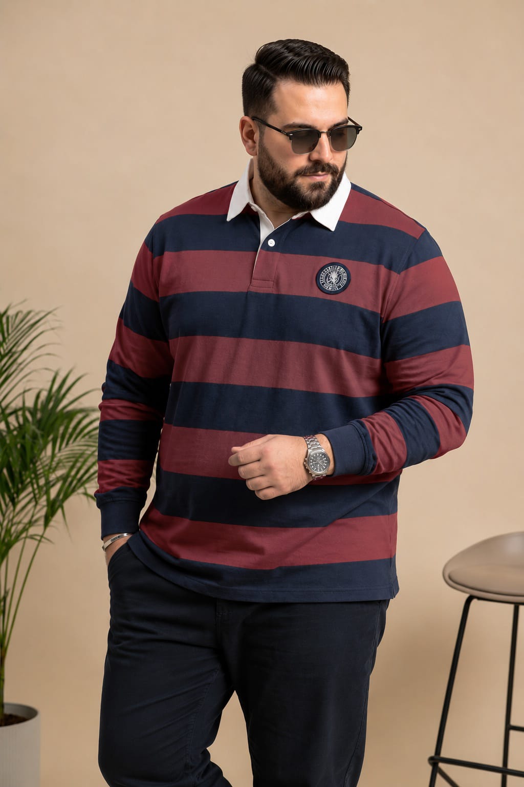 AUSTIVO Men's Plus Size Full Sleeve Polo Neck T-Shirt