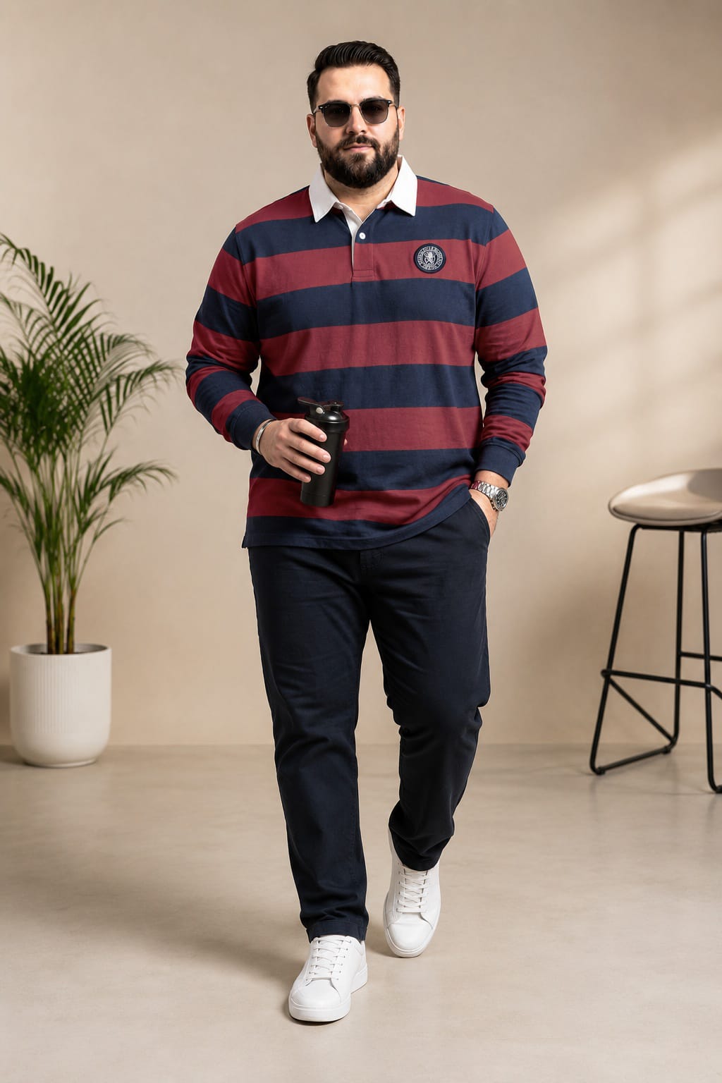 AUSTIVO Men's Plus Size Full Sleeve Polo Neck T-Shirt