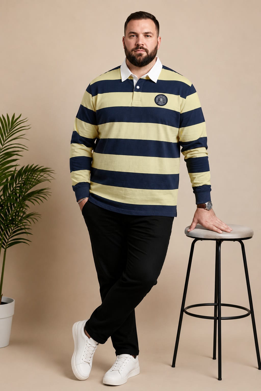 AUSTIVO Men's Plus Size Full Sleeve Polo Neck T-Shirt