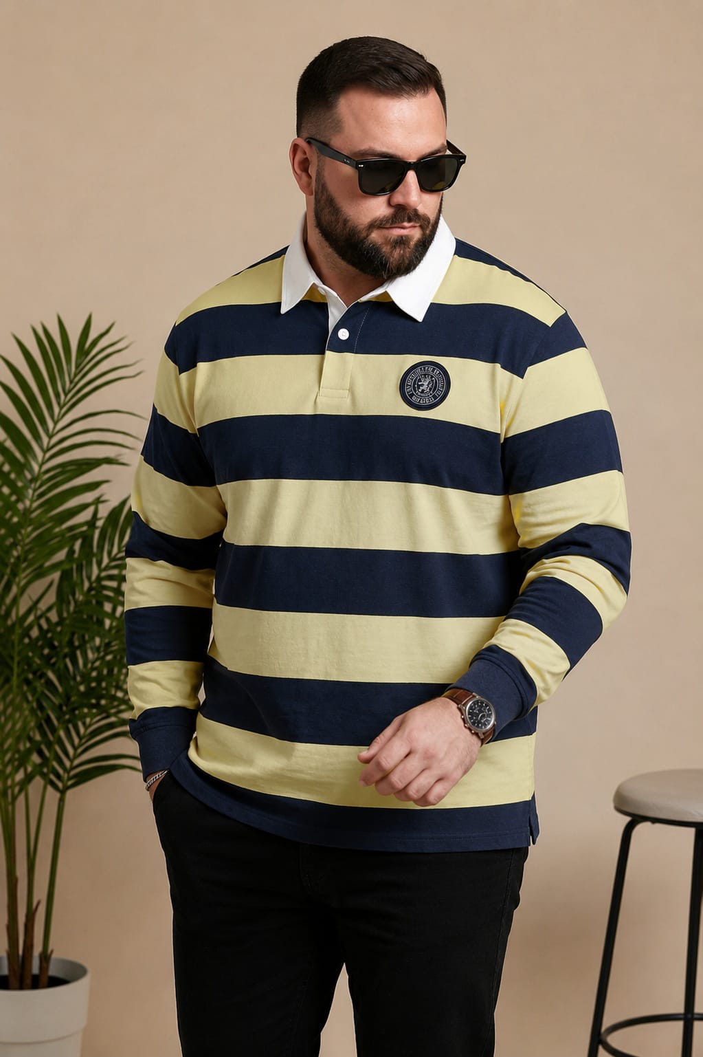 AUSTIVO Men's Plus Size Full Sleeve Polo Neck T-Shirt