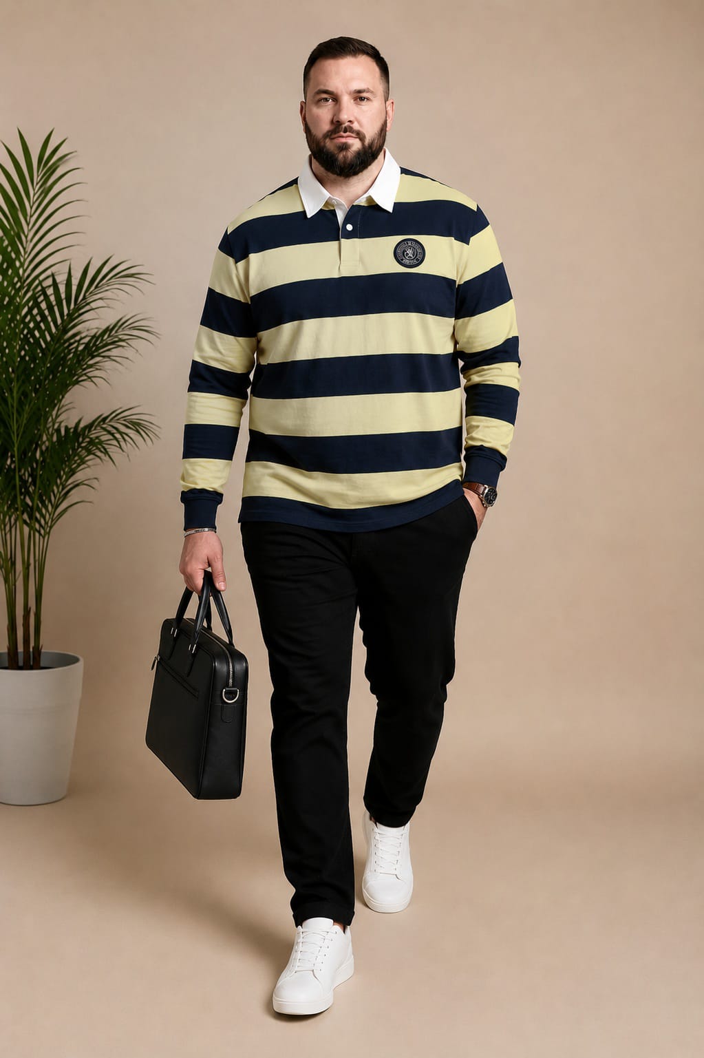 AUSTIVO Men's Plus Size Full Sleeve Polo Neck T-Shirt