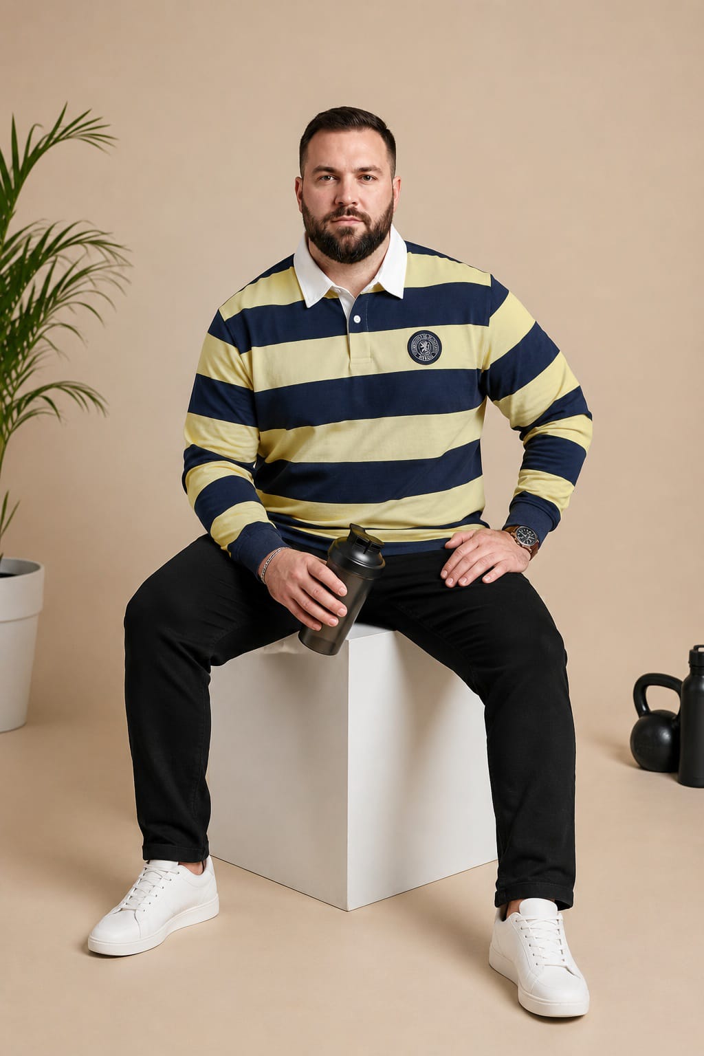 AUSTIVO Men's Plus Size Full Sleeve Polo Neck T-Shirt