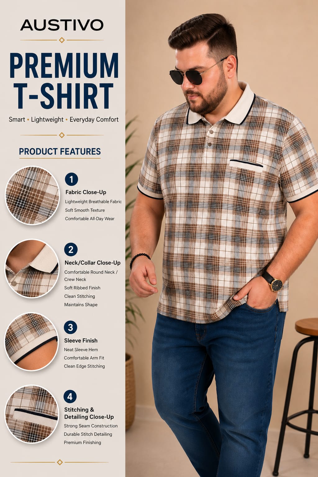 Austivo Men's  Polo Neck T-shirt