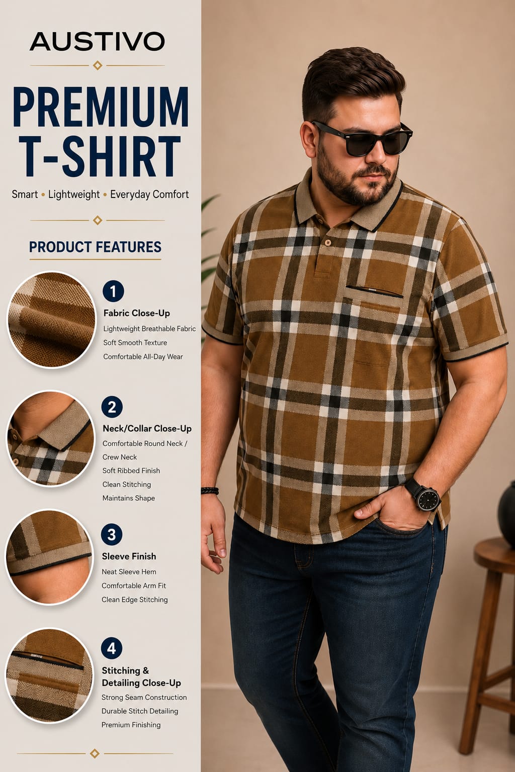 Austivo Men's  Polo Neck T-shirt
