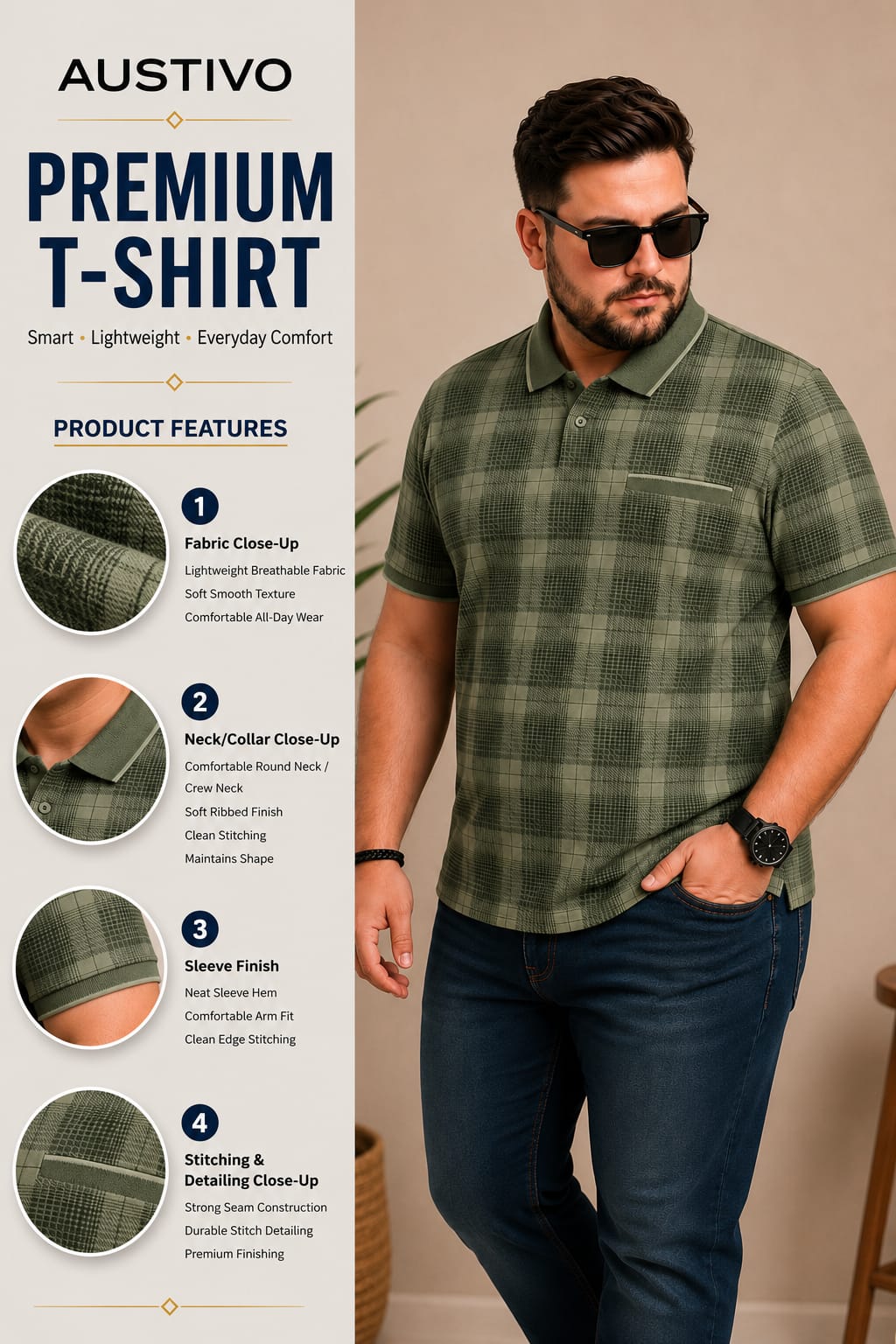 Austivo Men's  Polo Neck T-shirt