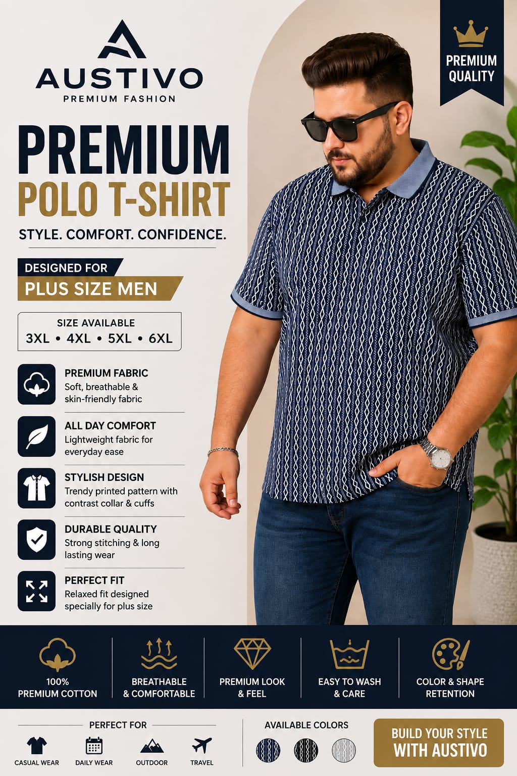 Austivo Men's  Polo Neck T-shirt