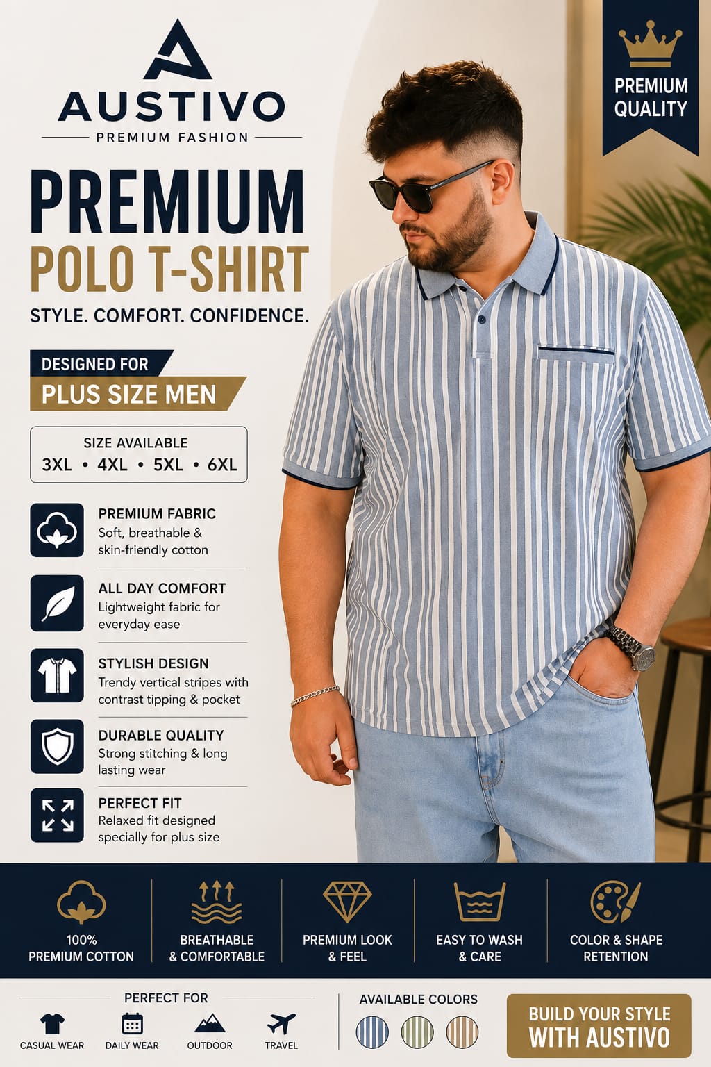 Austivo Men's  Polo Neck T-shirt