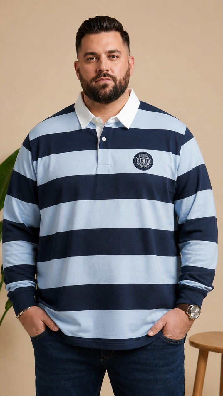 AUSTIVO Men's Plus Size Full Sleeve Polo Neck T-Shirt