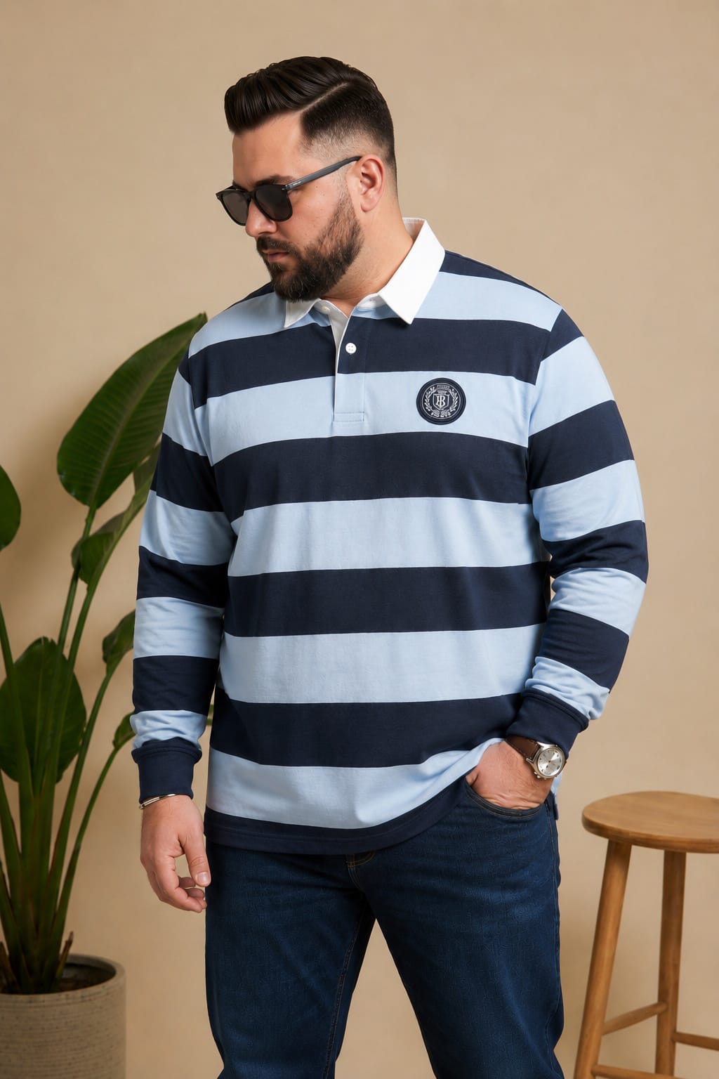 AUSTIVO Men's Plus Size Full Sleeve Polo Neck T-Shirt