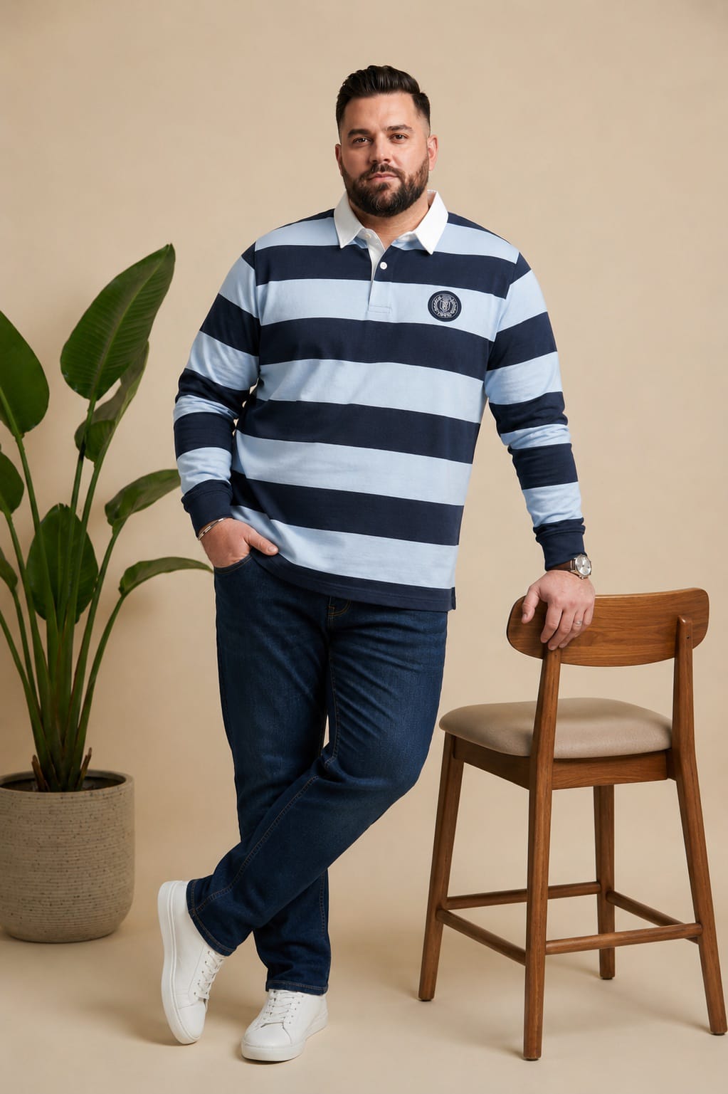 AUSTIVO Men's Plus Size Full Sleeve Polo Neck T-Shirt