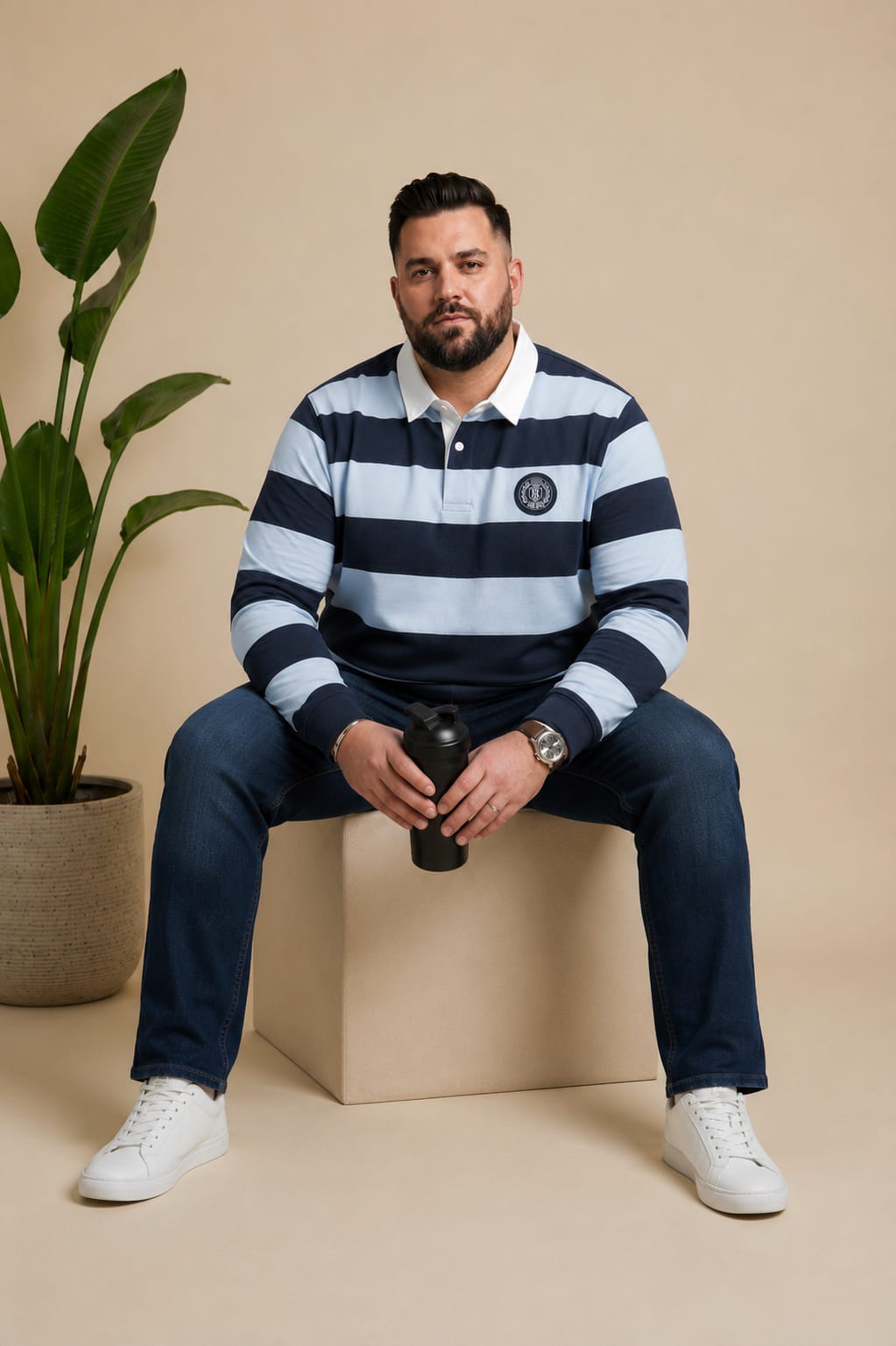 AUSTIVO Men's Plus Size Full Sleeve Polo Neck T-Shirt