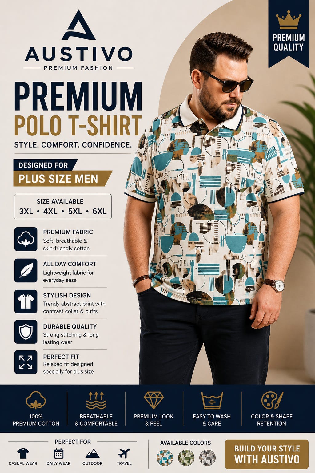 Austivo Men's  Polo Neck T-shirt