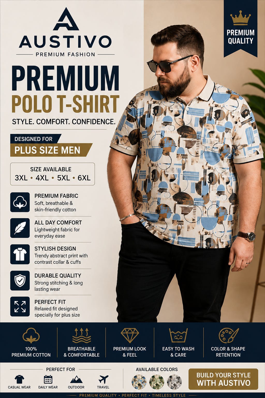Austivo Men's  Polo Neck T-shirt