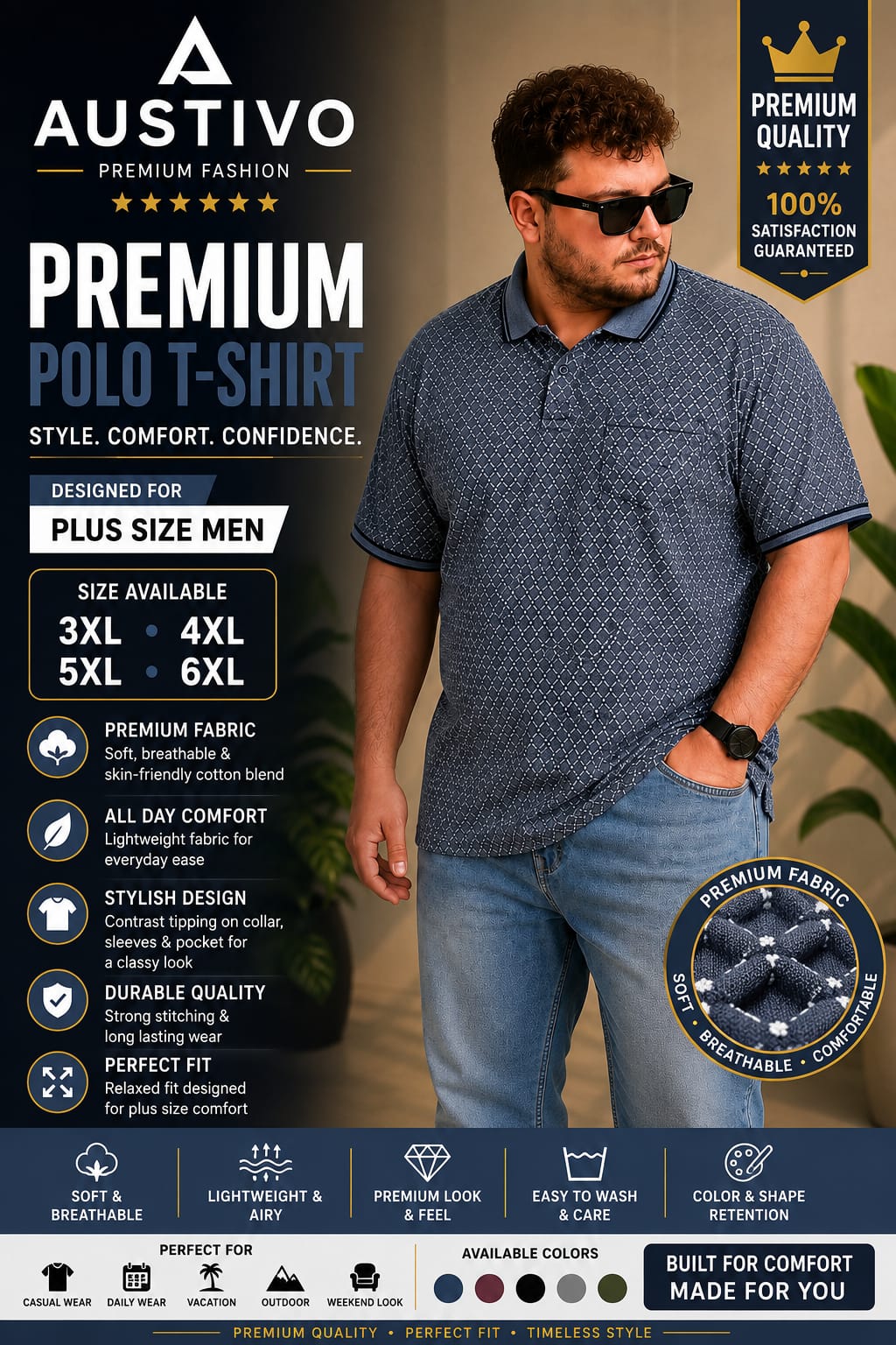 Austivo Men's  Polo Neck T-shirt