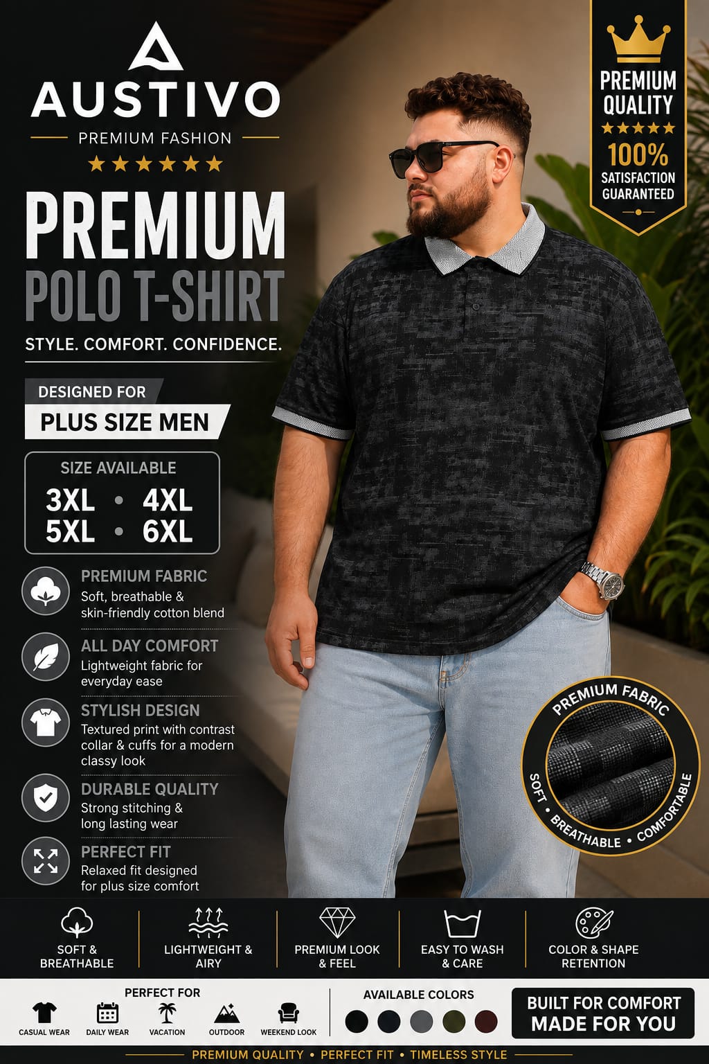 Austivo Men's  Polo Neck T-shirt
