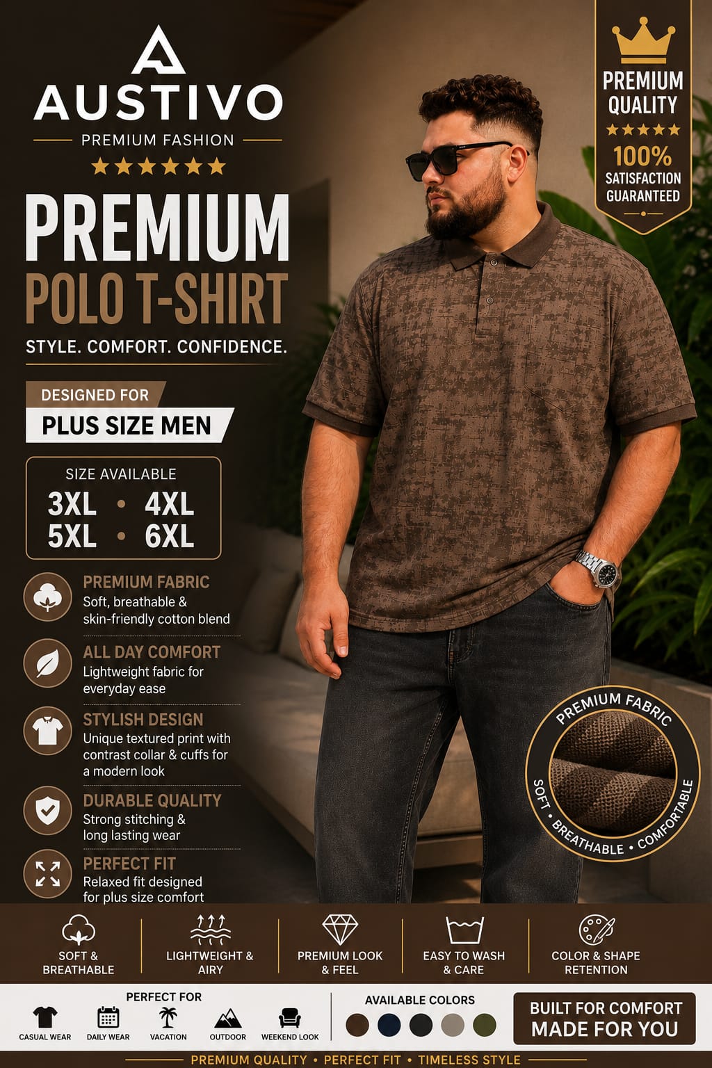 Austivo Men's  Polo Neck T-shirt