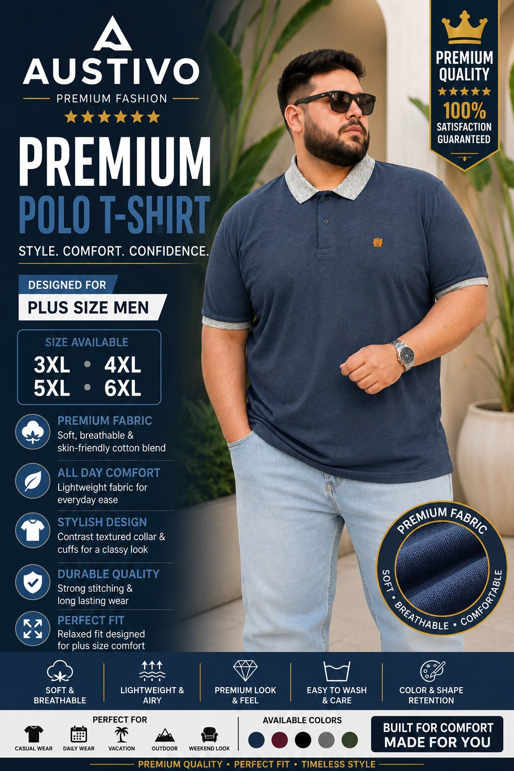 Austivo Men's Polo Neck T-shirt