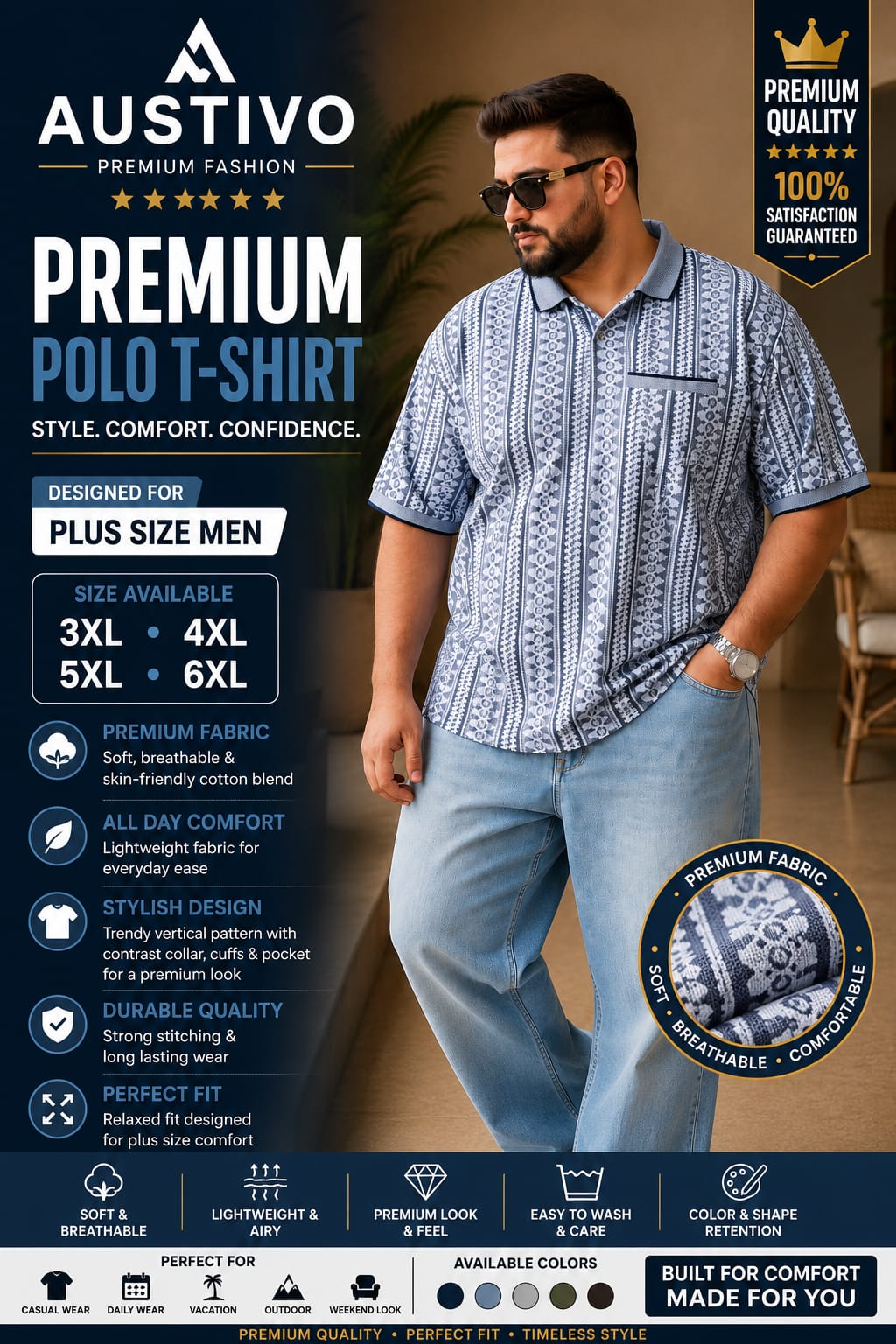 Austivo Men's  Polo Neck T-shirt