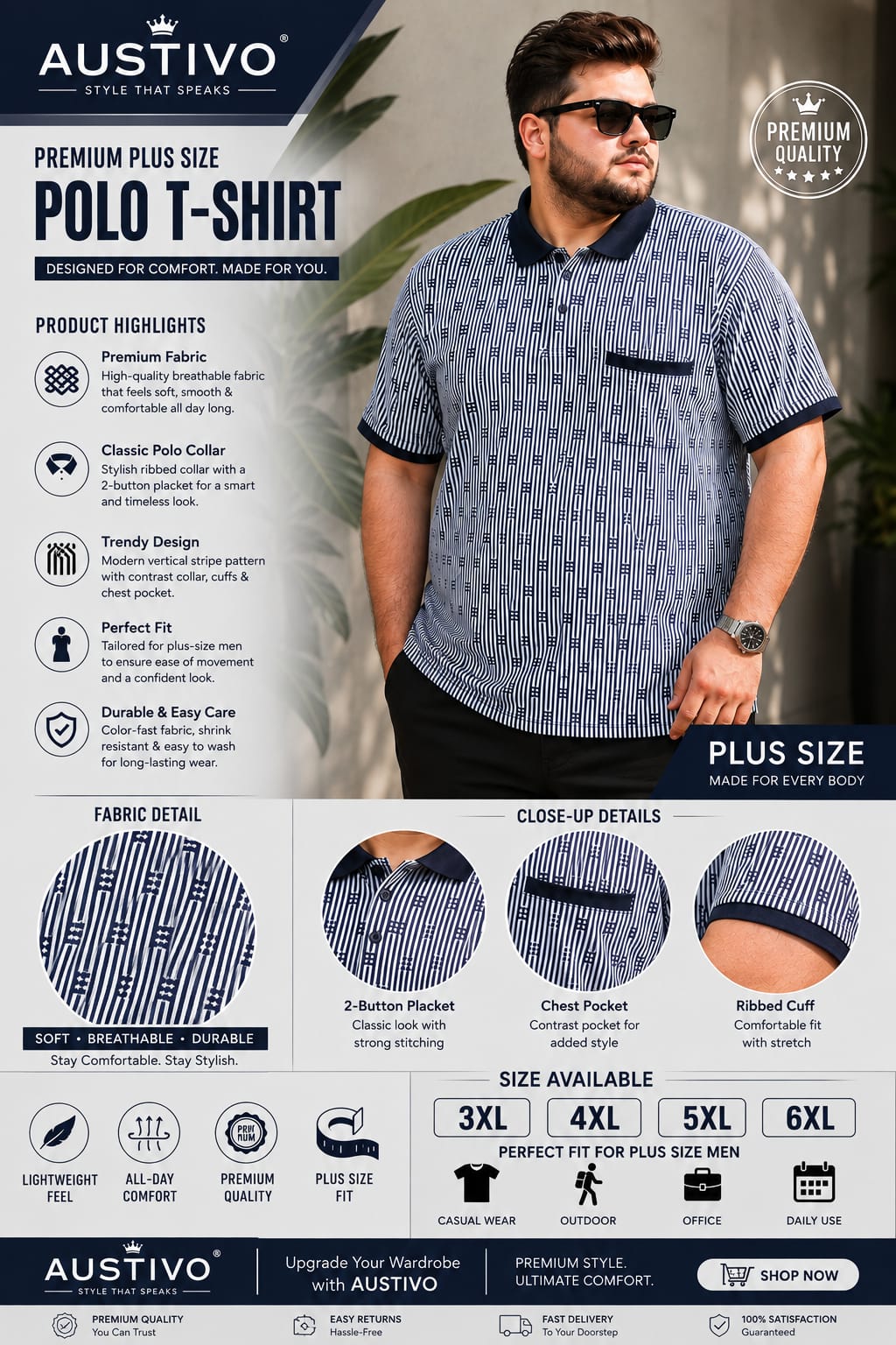 Austivo Men's  Polo Neck T-shirt